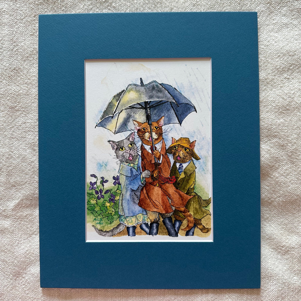 Whimsical Animals 5x7 Print with 8x10 Mat: April Showers