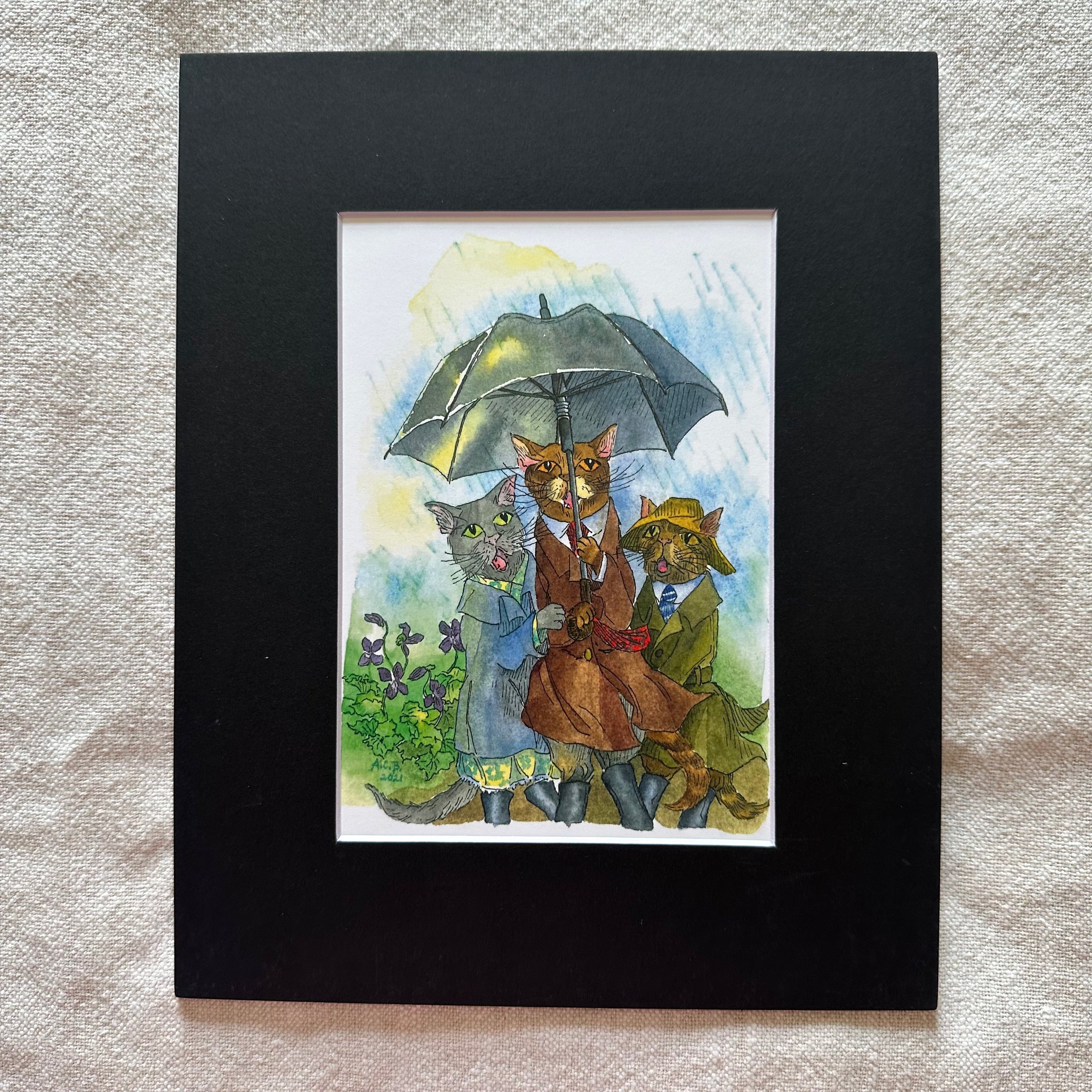 Whimsical Animals 5x7 Print with 8x10 Mat: April Showers