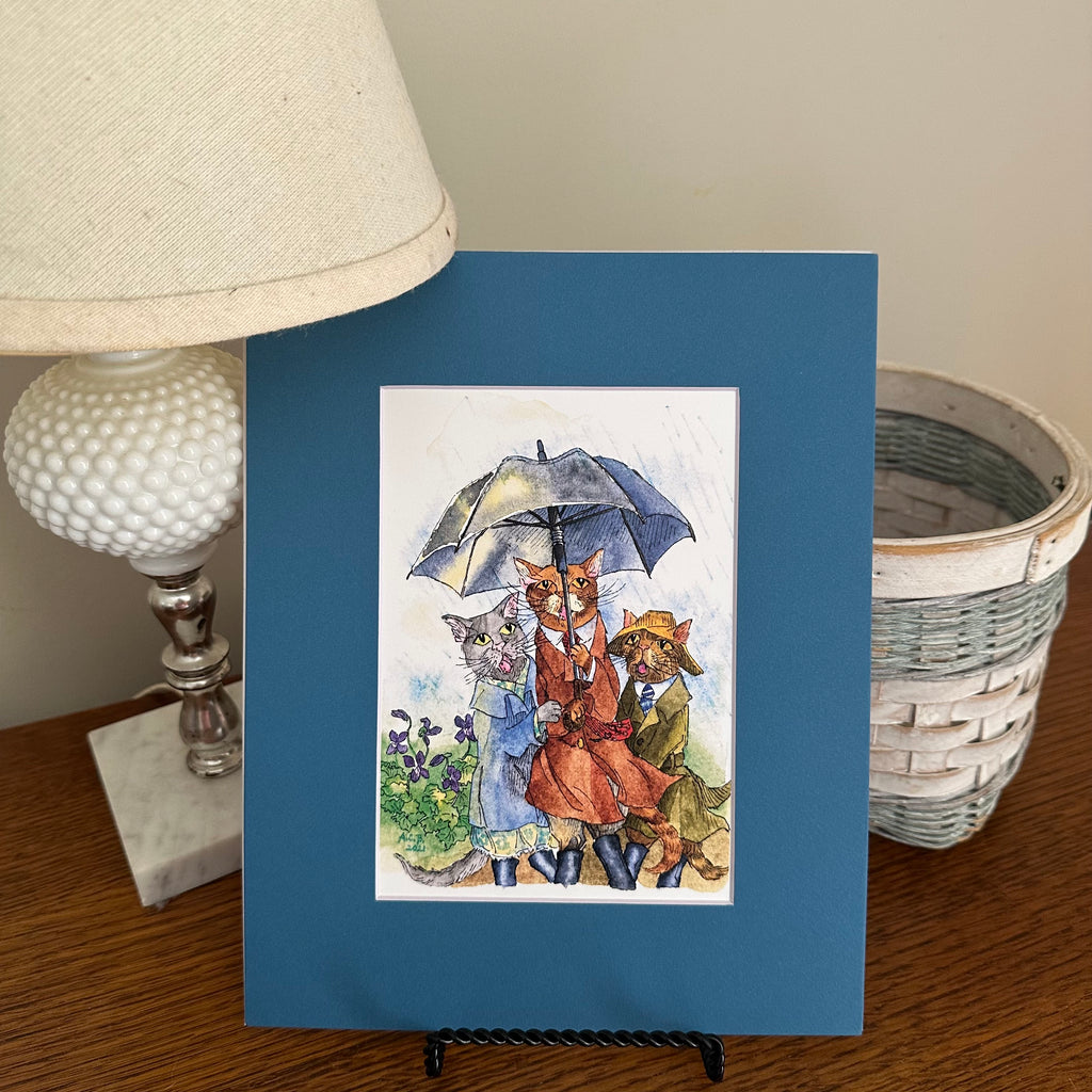 Whimsical Animals 5x7 Print with 8x10 Mat: April Showers