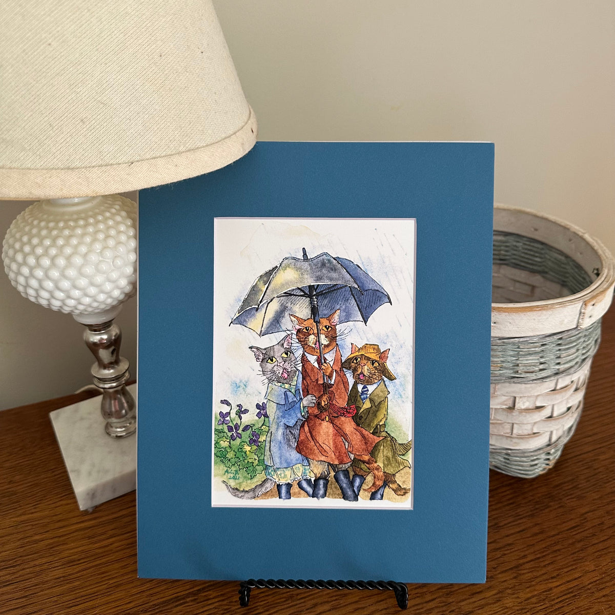 Whimsical Animals 5x7 Print with 8x10 Mat: April Showers