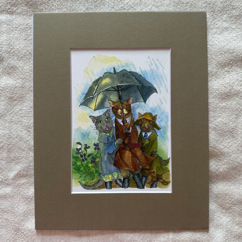 Whimsical Animals 5x7 Print with 8x10 Mat: April Showers