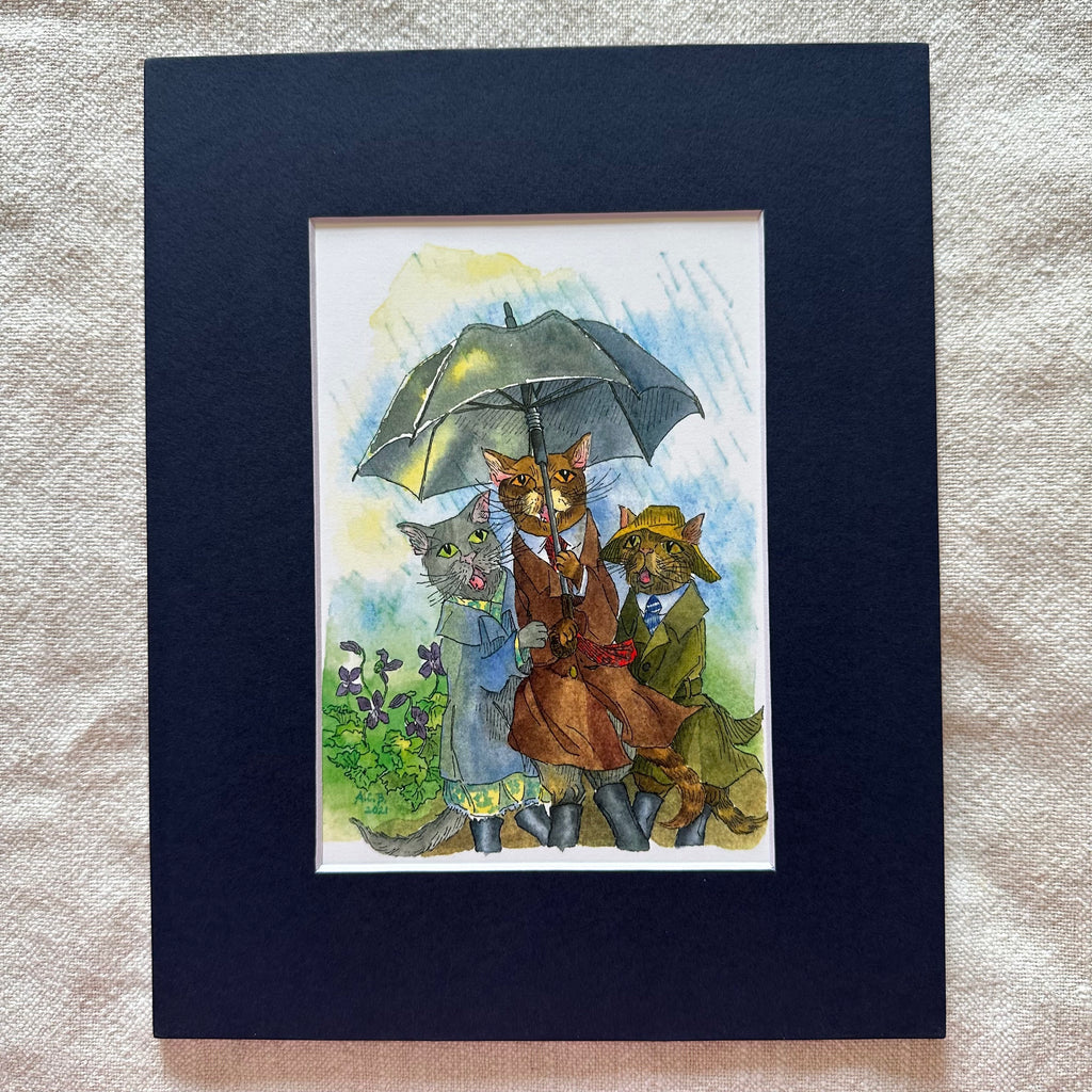 Whimsical Animals 5x7 Print with 8x10 Mat: April Showers
