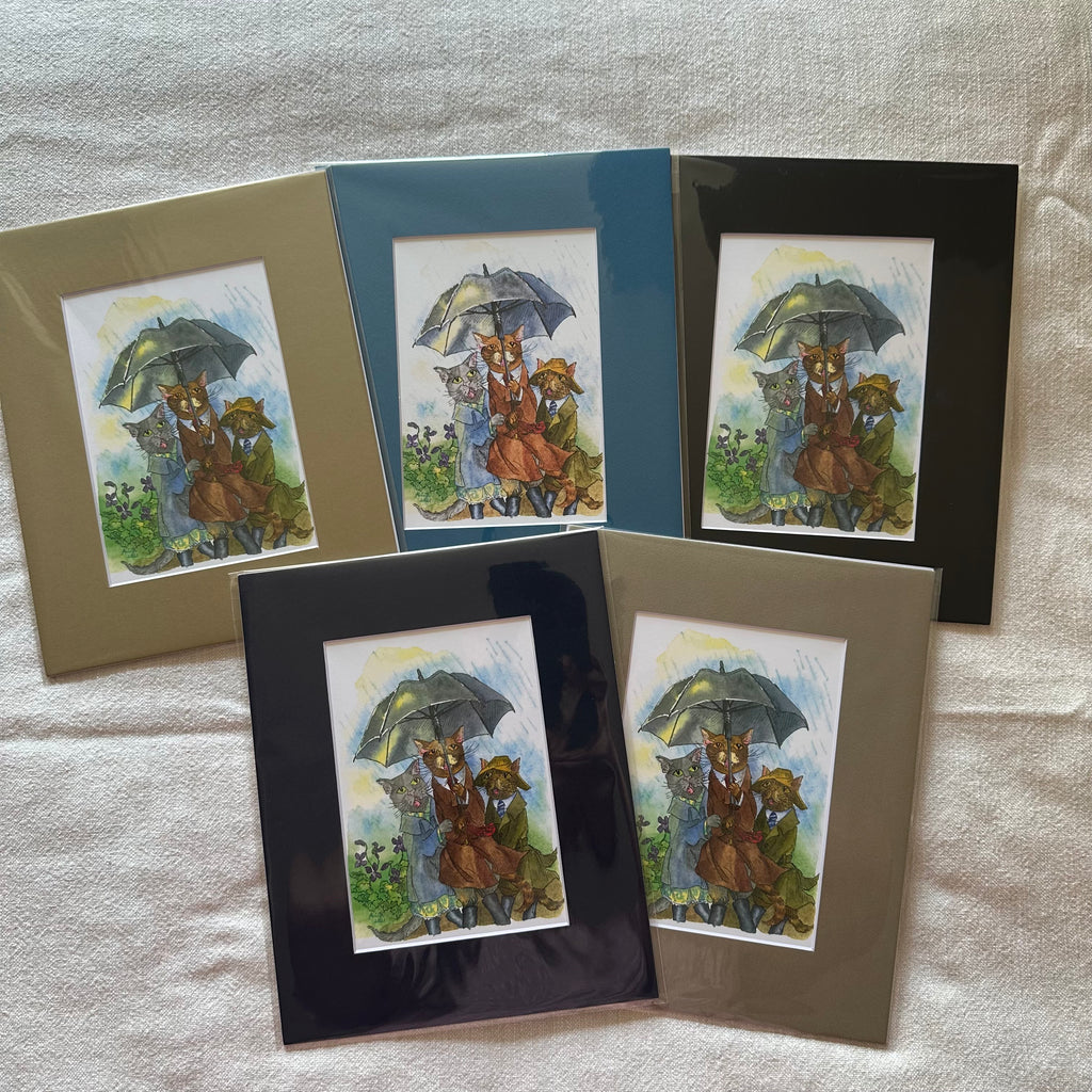 Whimsical Animals 5x7 Print with 8x10 Mat: April Showers