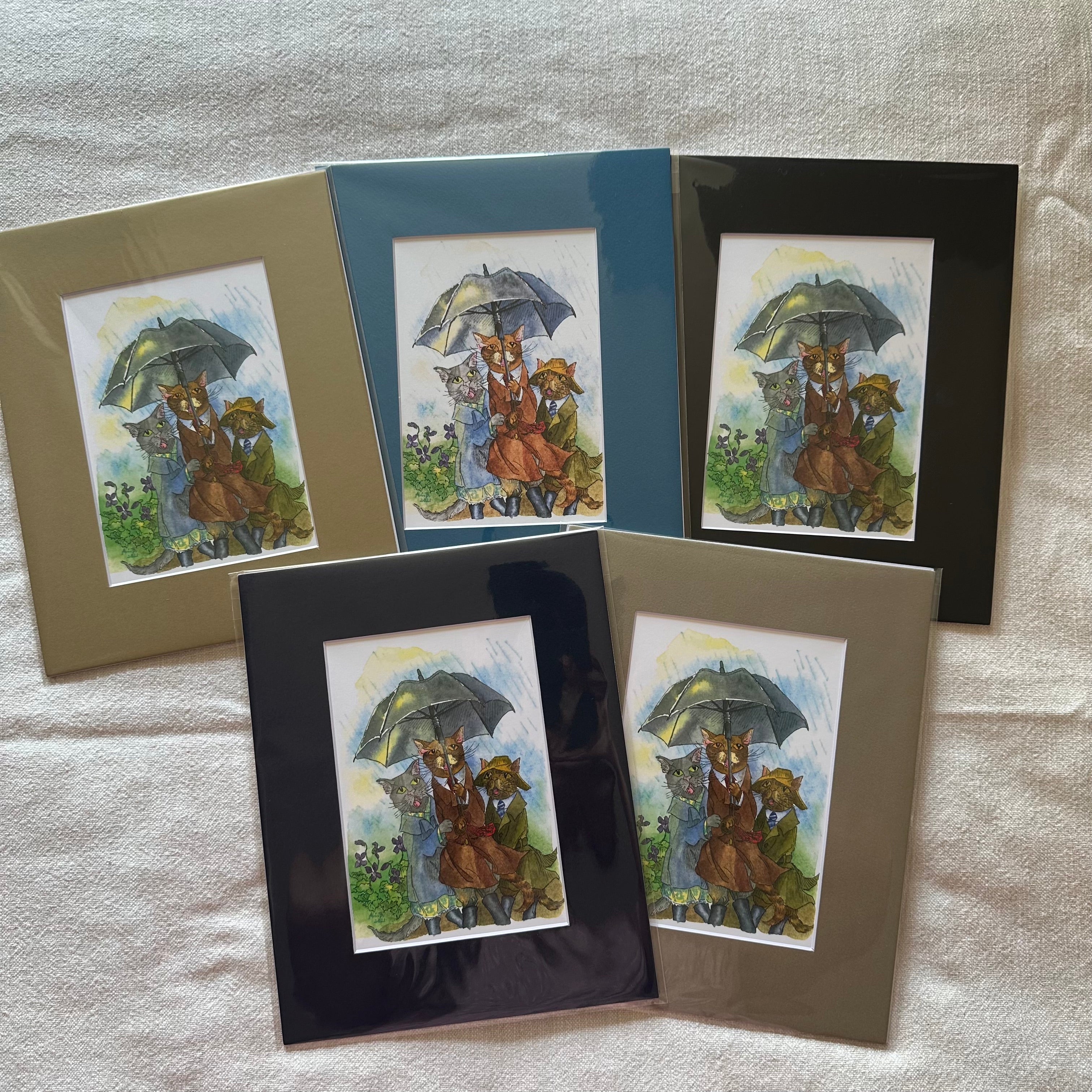 Whimsical Animals 5x7 Print with 8x10 Mat: April Showers