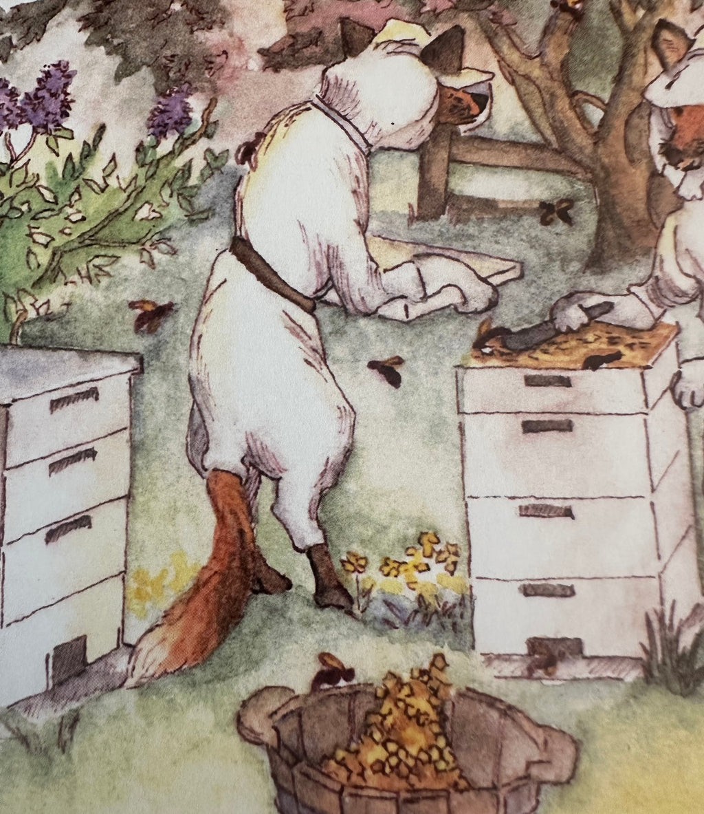 Whimsical Animals Foxes and Bees 5x7 Blank Watercolor Card: Beekeepers