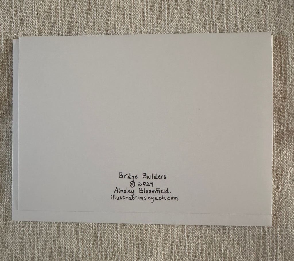 Whimsical Animals Beavers 5x7 Blank Watercolor Card: Bridge Builders
