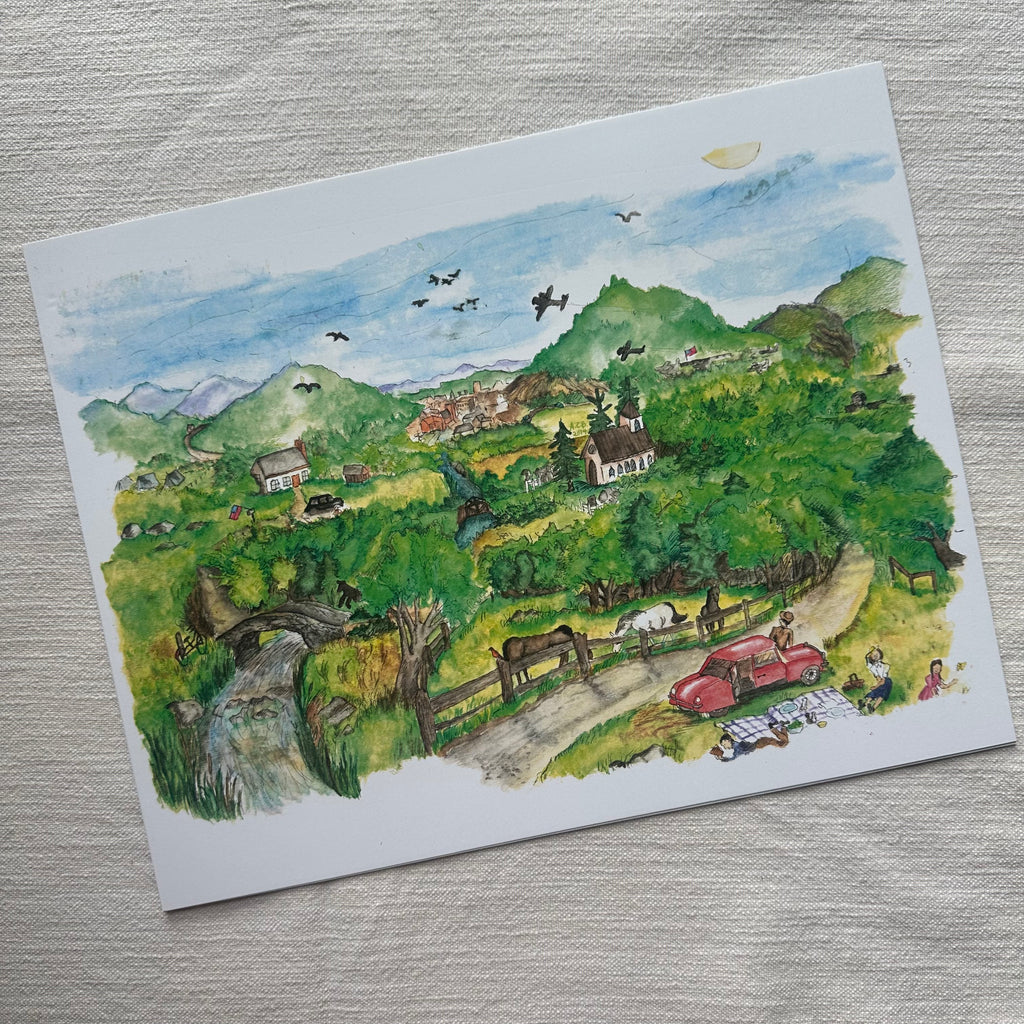 Whimsical Americana Landscape 11x14 Watercolor Print: Byway