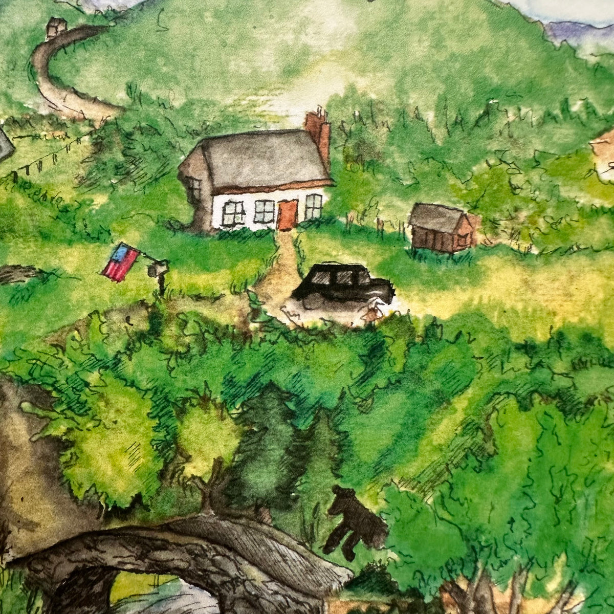 Whimsical Americana Landscape 11x14 Watercolor Print: Byway