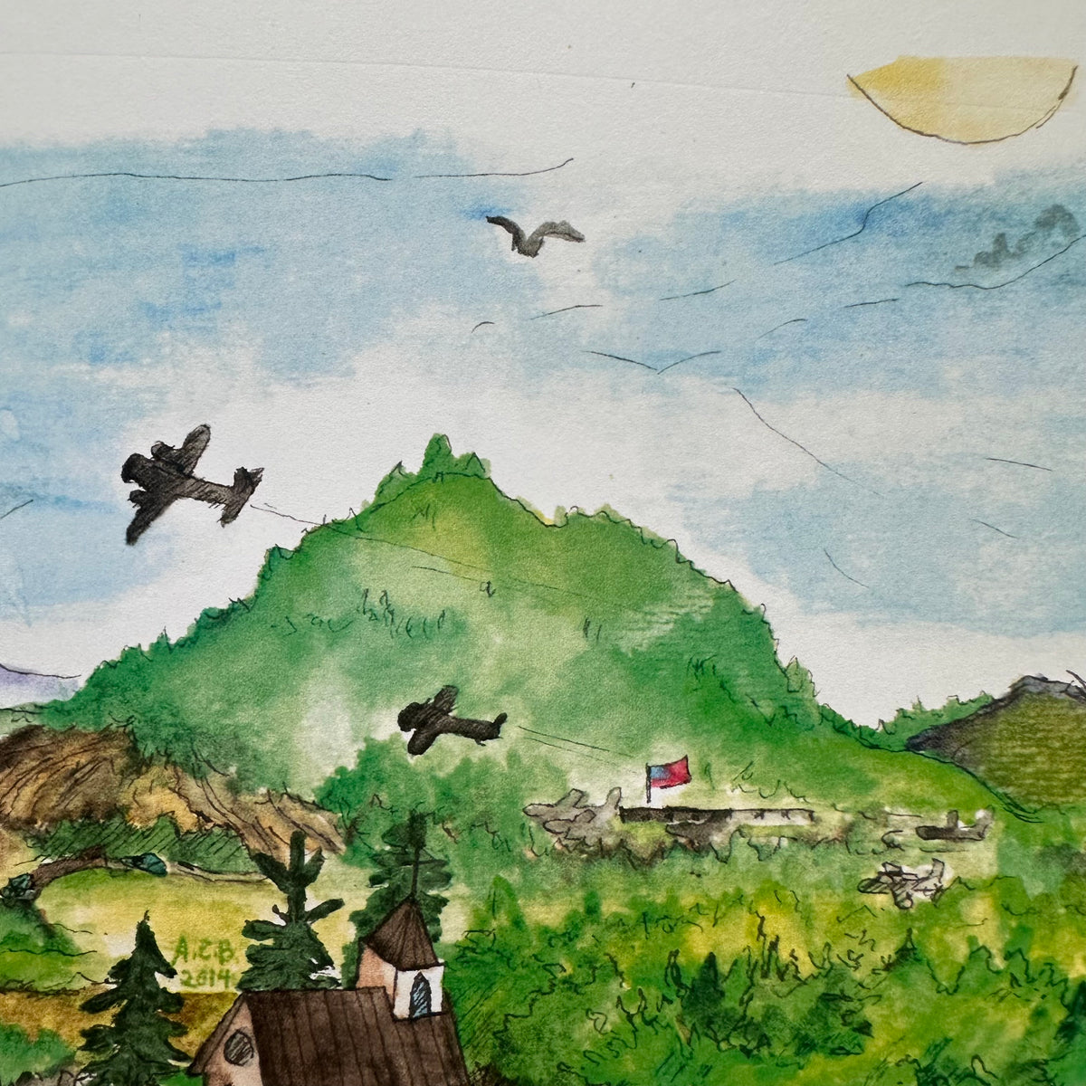 Whimsical Americana Landscape 11x14 Watercolor Print: Byway
