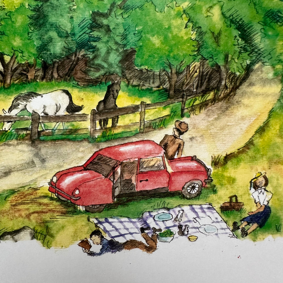 Whimsical Americana Landscape 11x14 Watercolor Print: Byway