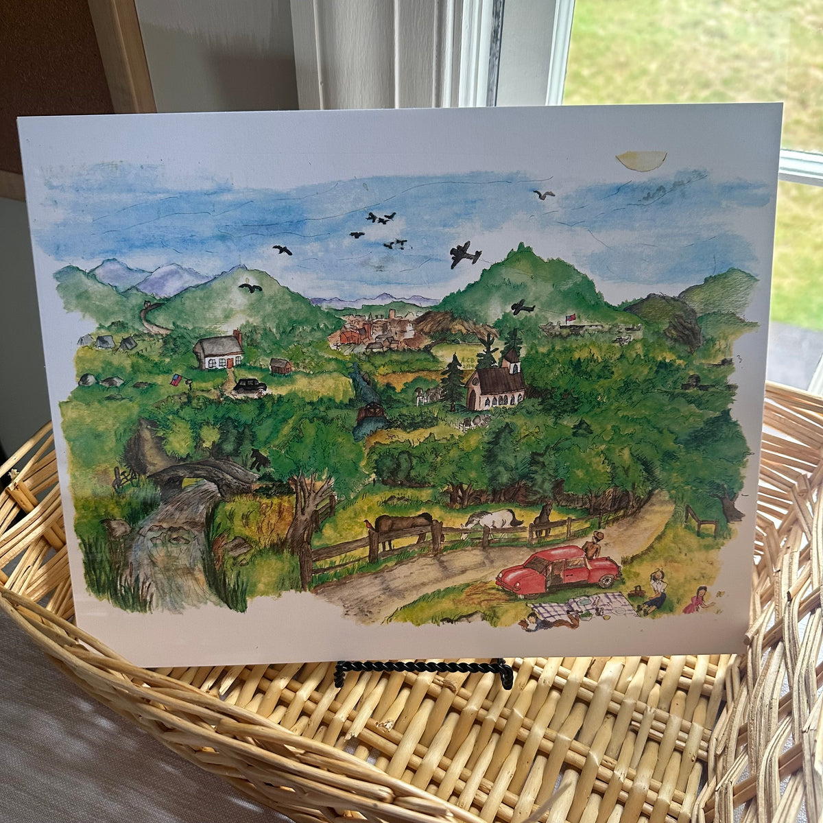 Whimsical Americana Landscape 11x14 Watercolor Print: Byway