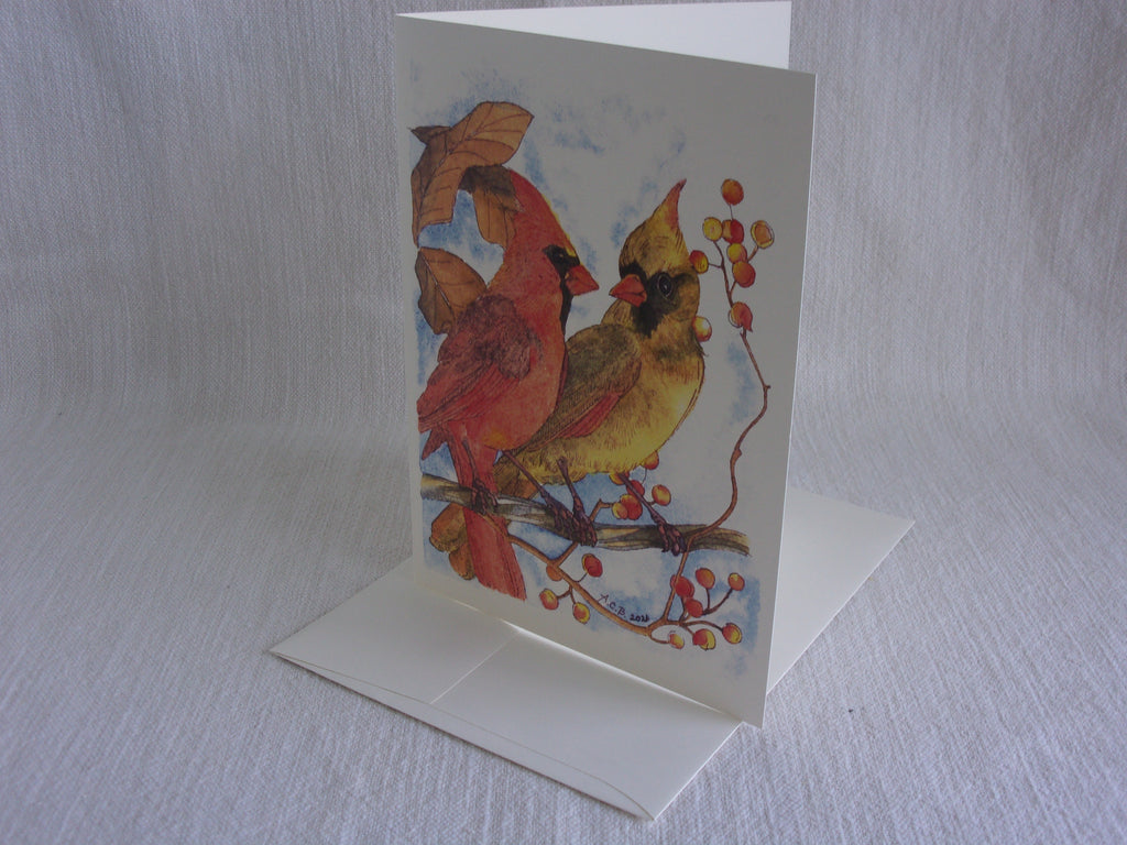 Birds 5x7 Blank Watercolor Card: Cardinal Couple