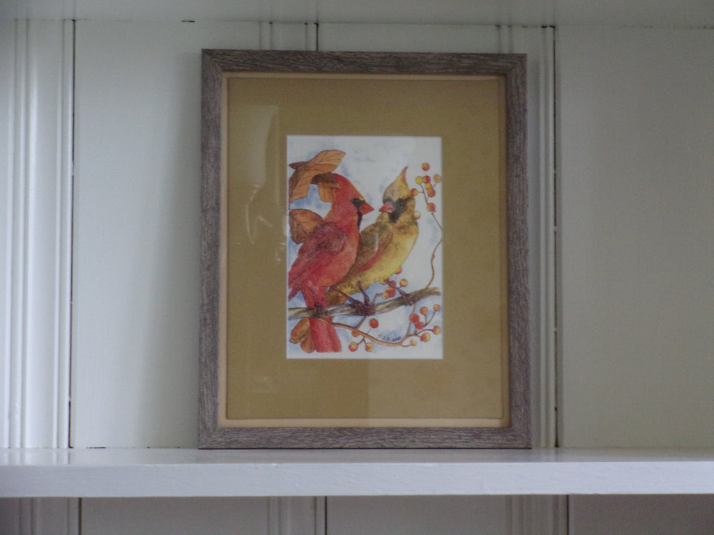 Watercolor Birds 5x7 Print with 8x10 Mat: Cardinal Couple