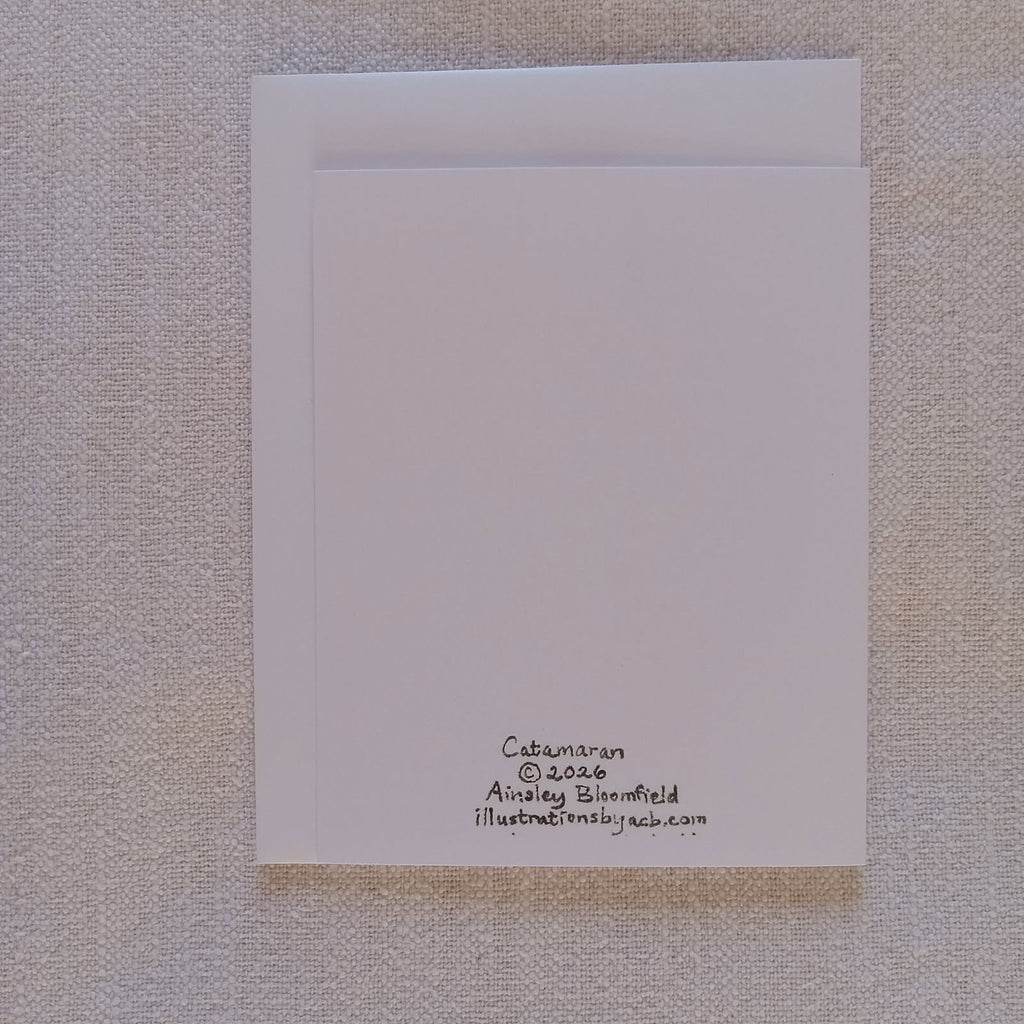 Whimsical Animals Seaside Cats Retro 4x5 Blank Watercolor Card: Catamaran