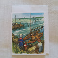 Whimsical Animals Seaside Cats Retro 4x5 Blank Watercolor Card: Catamaran