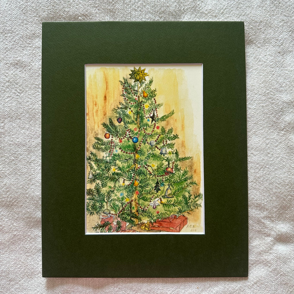 Christmas Watercolor 5x7 Print with 8x10 Mat: Christmas Tree