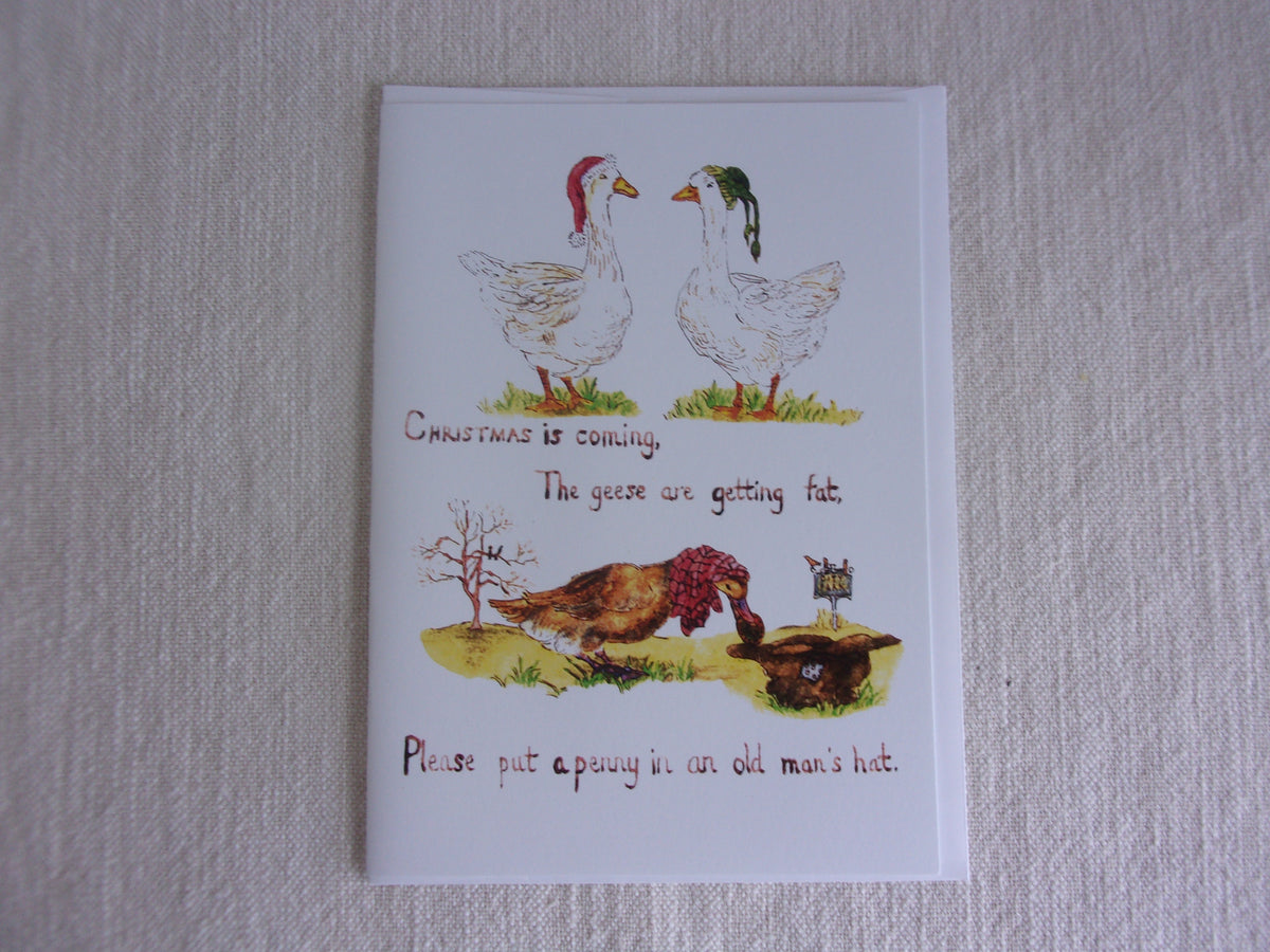 Christmas Whimsical Animals Geese 5x7 Blank Watercolor Card: Christmas Waterfowl