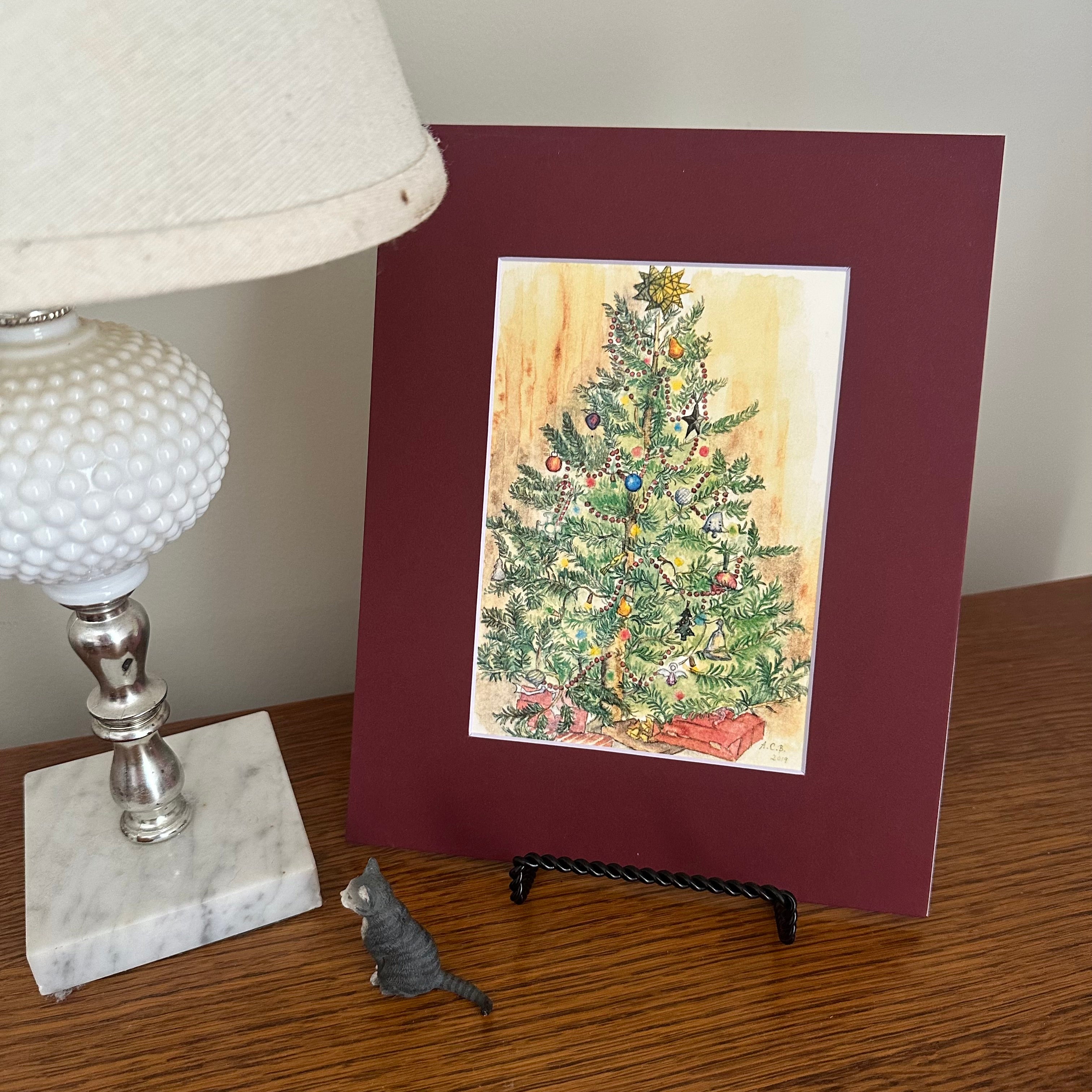 Christmas Watercolor 5x7 Print with 8x10 Mat: Christmas Tree