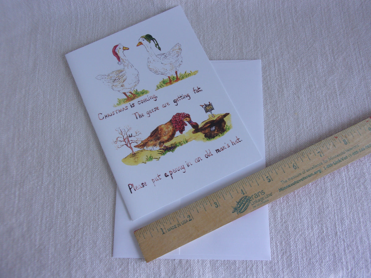 Christmas Whimsical Animals Geese 5x7 Blank Watercolor Card: Christmas Waterfowl