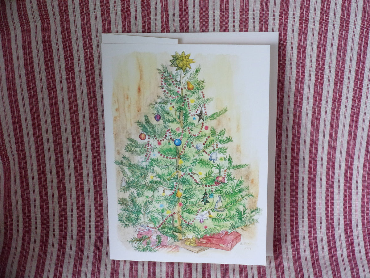 Vintage Cottagcore Blank Watercolor 5x7 Card: Christmas Tree