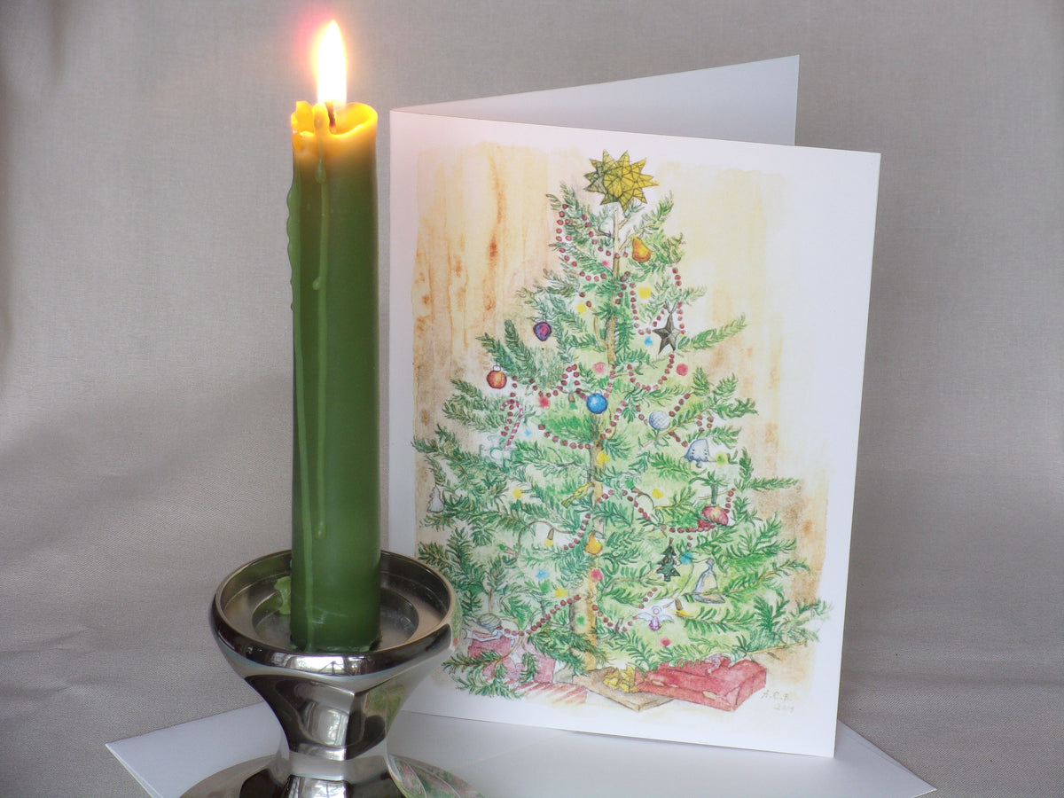 Vintage Cottagcore Blank Watercolor 5x7 Card: Christmas Tree