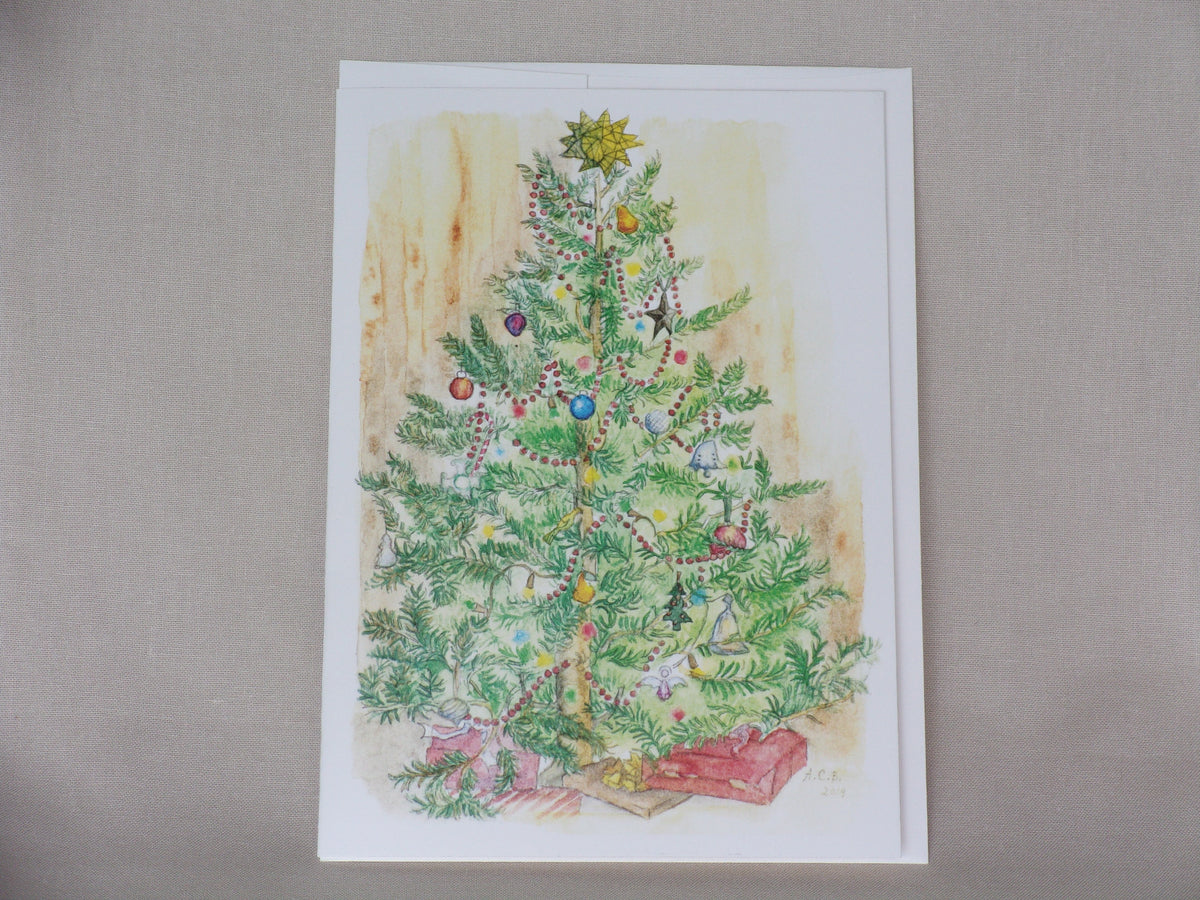 Vintage Cottagcore Blank Watercolor 5x7 Card: Christmas Tree