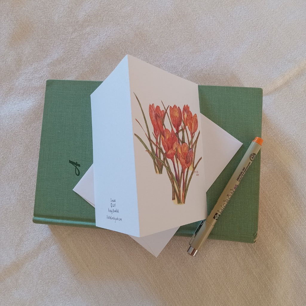 Garden Flowers 4x5 Blank Watercolor Card: Crocuses