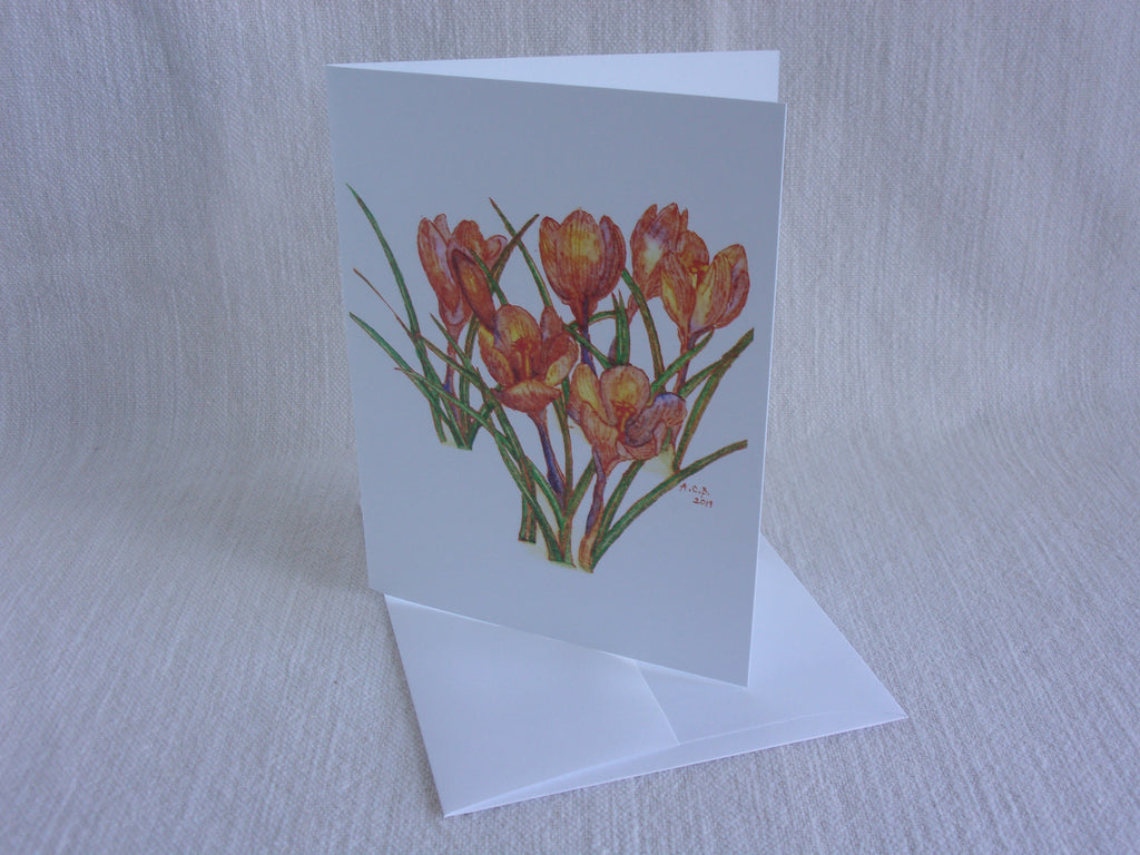 Garden Flowers 4x5 Blank Watercolor Card: Crocuses