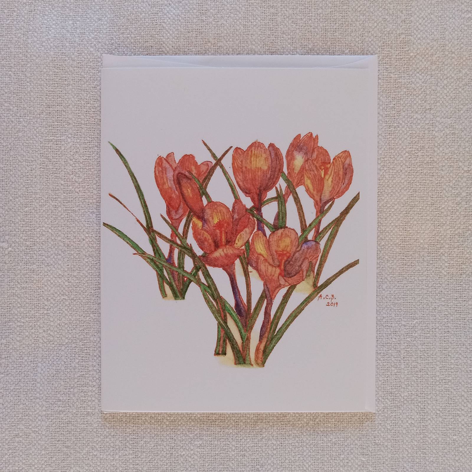 Garden Flowers 4x5 Blank Watercolor Card: Crocuses