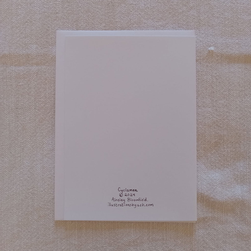Winter Flowers 5x7 Hand-drawn Blank Watercolor Card: Cyclamen