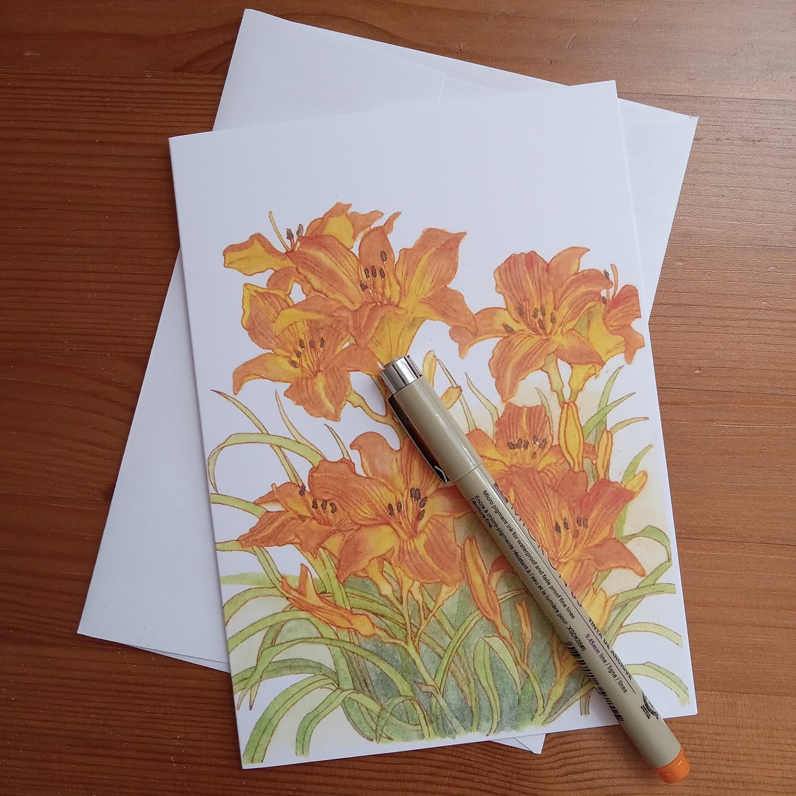Garden Flowers 5x7 Blank Watercolor Card: Daylilies