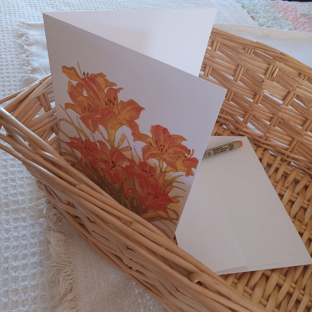 Garden Flowers 5x7 Blank Watercolor Card: Daylilies