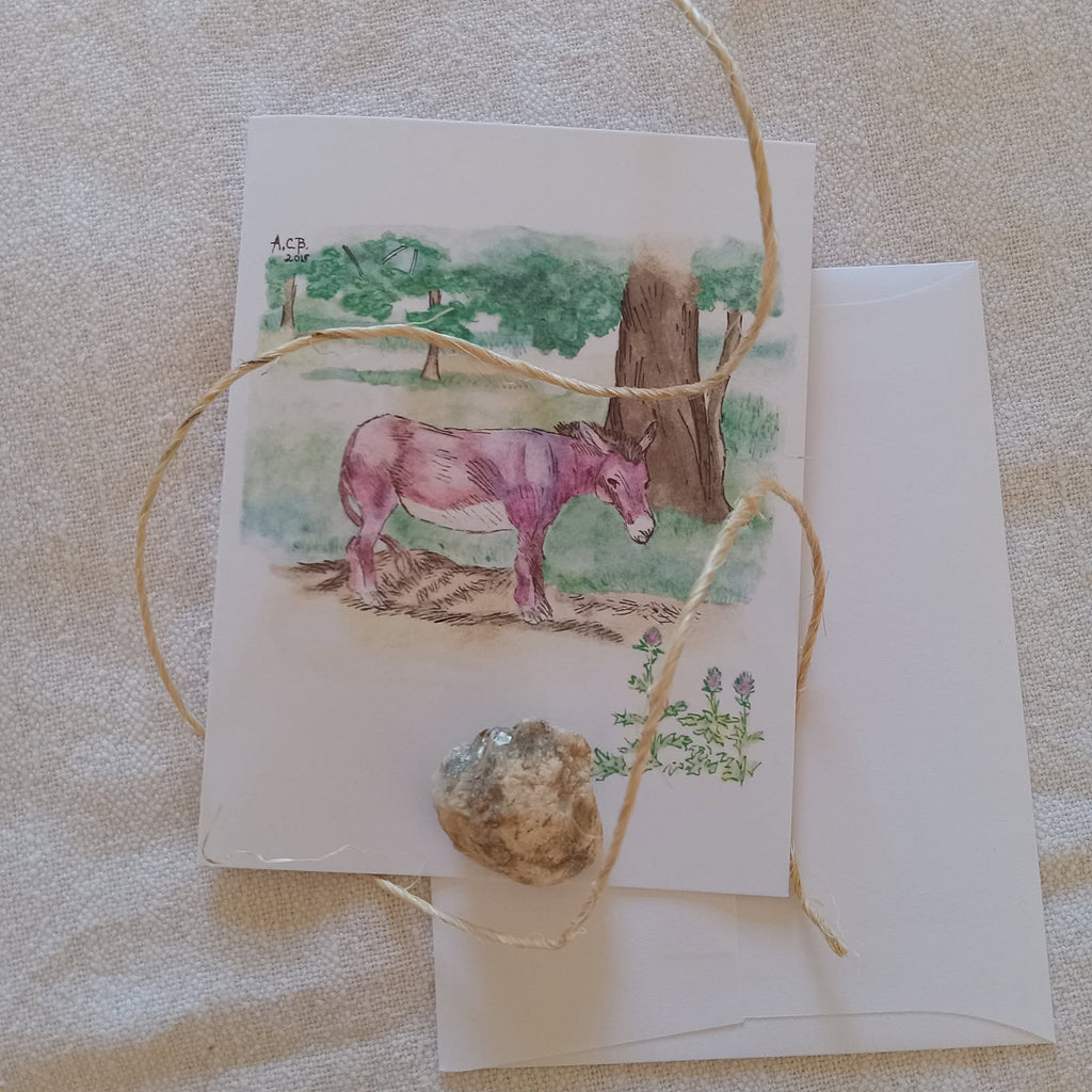 Farm Animals Donkey 4x5 Blank Watercolor Card: Dobby