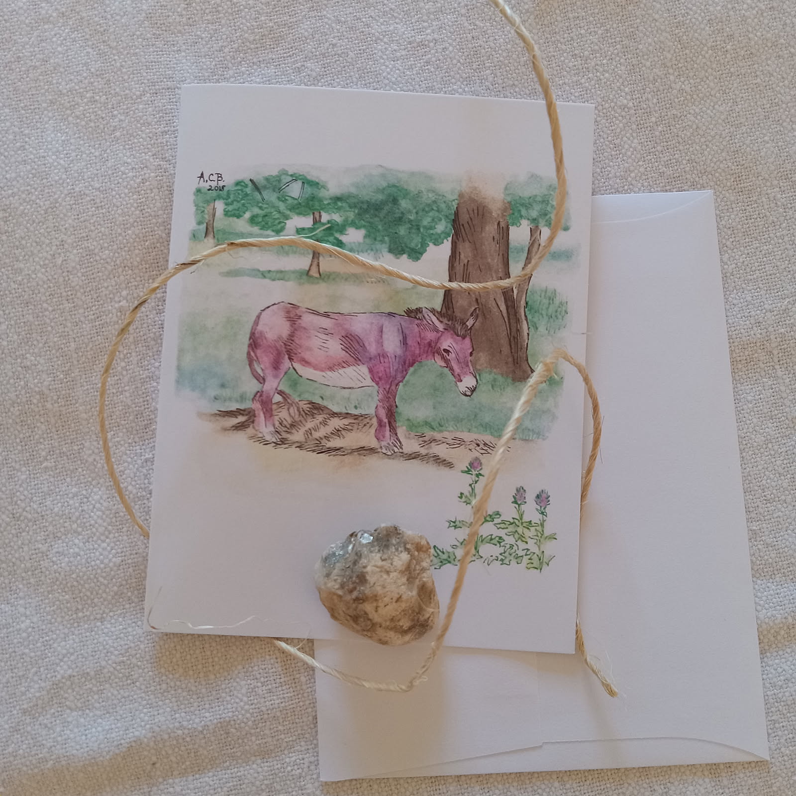 Farm Animals Donkey 4x5 Blank Watercolor Card: Dobby