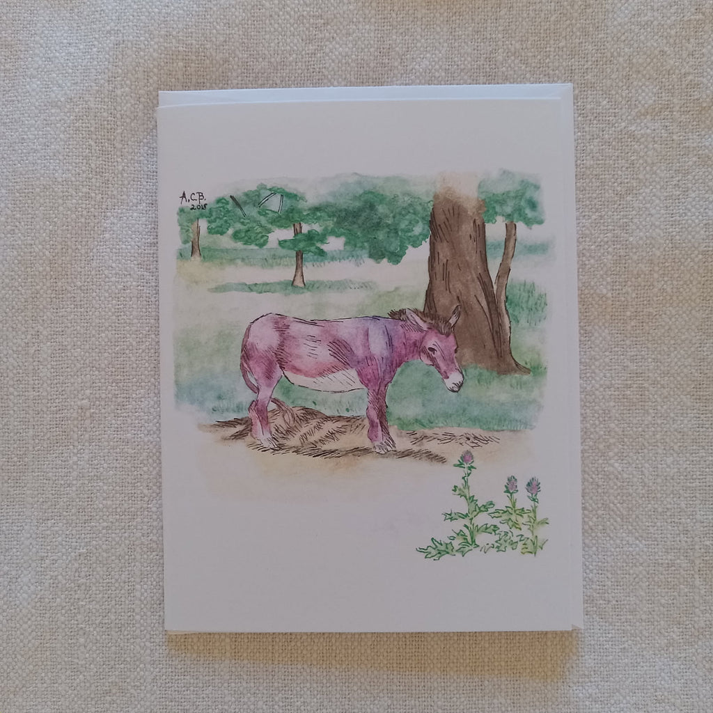 Farm Animals Donkey 4x5 Blank Watercolor Card: Dobby