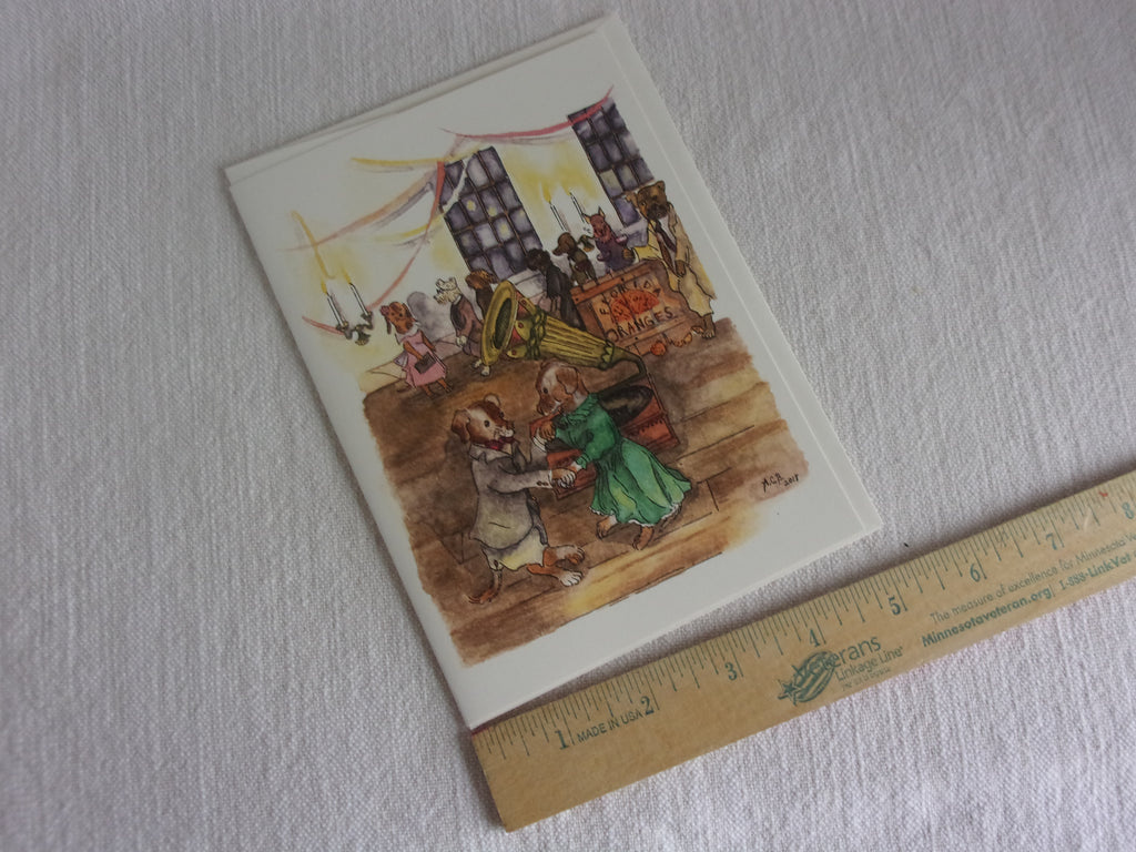 Whimsical Animals Dancing Dogs 5x7 Blank Watercolor Card: Doggy Ball