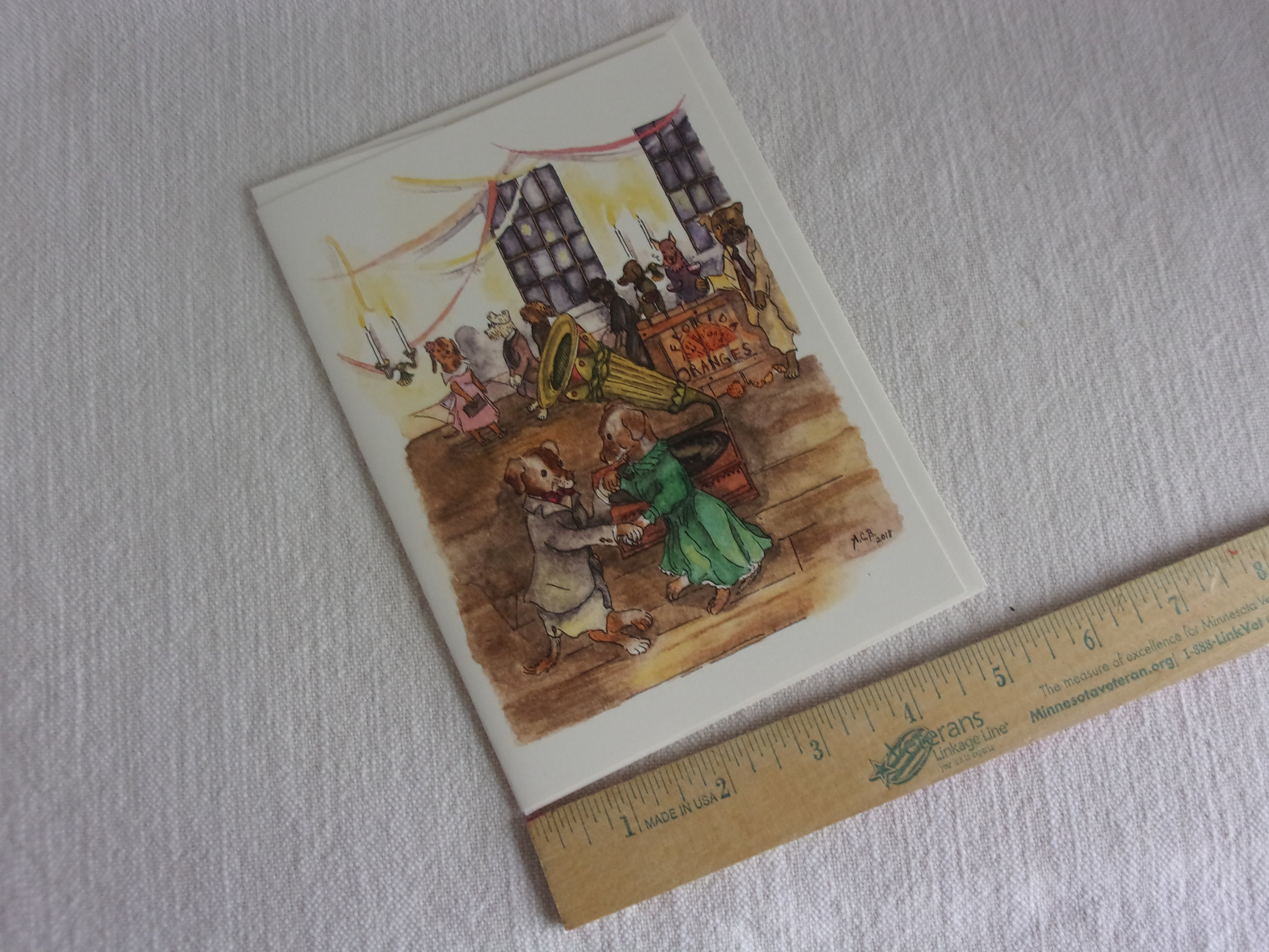 Whimsical Animals Dancing Dogs 5x7 Blank Watercolor Card: Doggy Ball