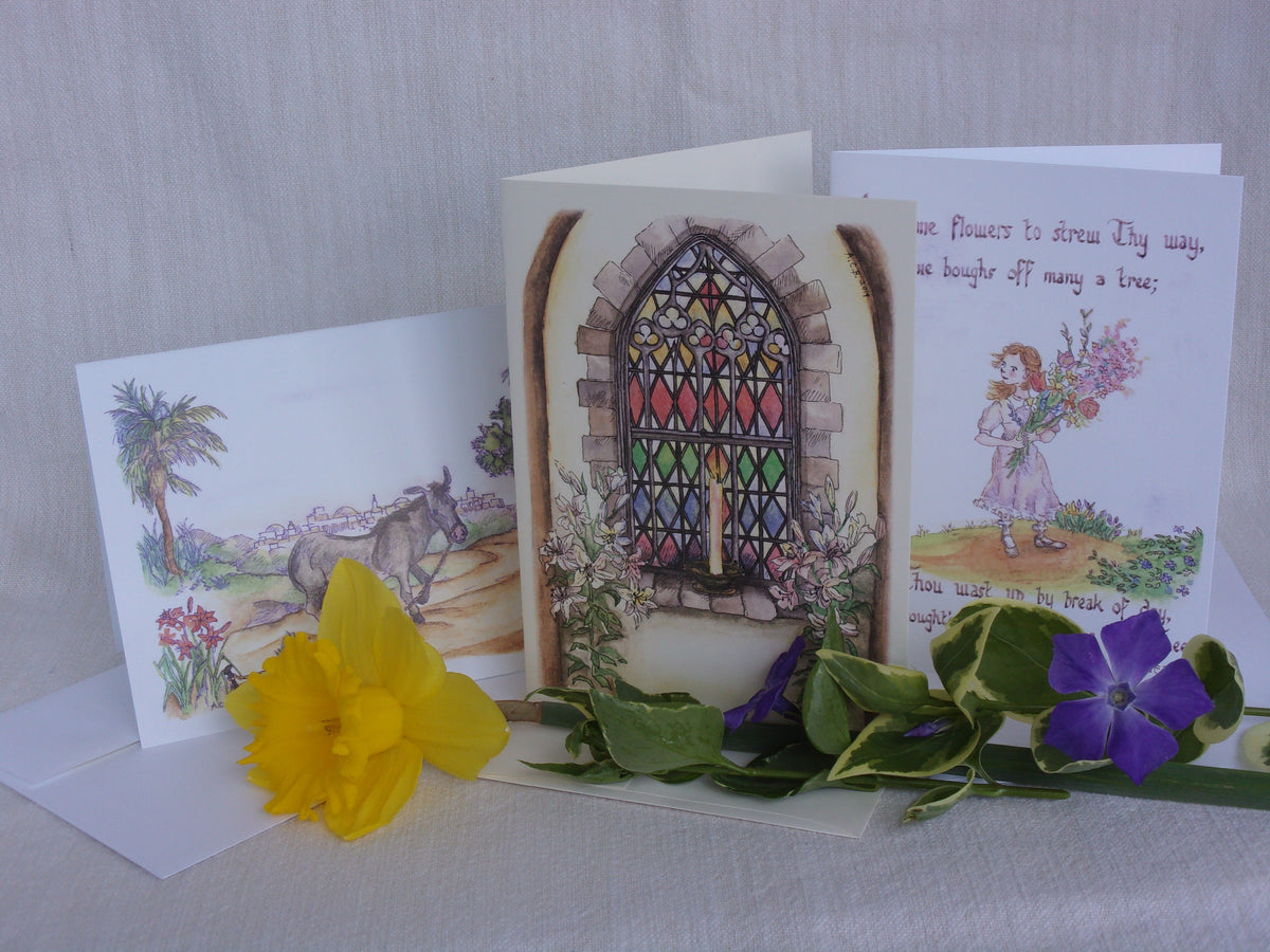 Vintage Flower Girl 5x7 Watercolor Blank Card: From Easter Song
