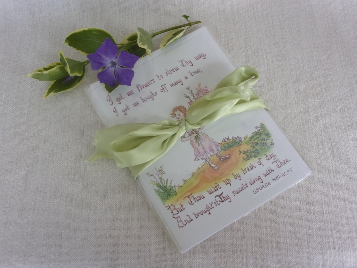 Vintage Flower Girl 5x7 Watercolor Blank Card: From Easter Song