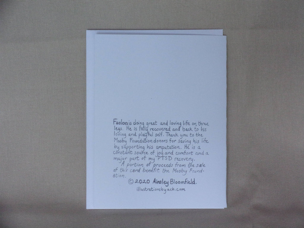 Whimsical Animal Rescue Benefit 4x5 Blank Watercolor Card: Faolon