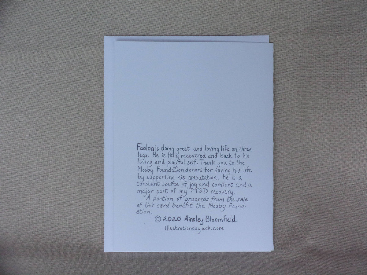 Whimsical Animal Rescue Benefit 4x5 Blank Watercolor Card: Faolon
