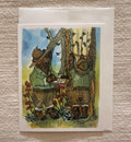 Whimsical Animal Bears 4x5 Blank Watercolor Card: Field Research