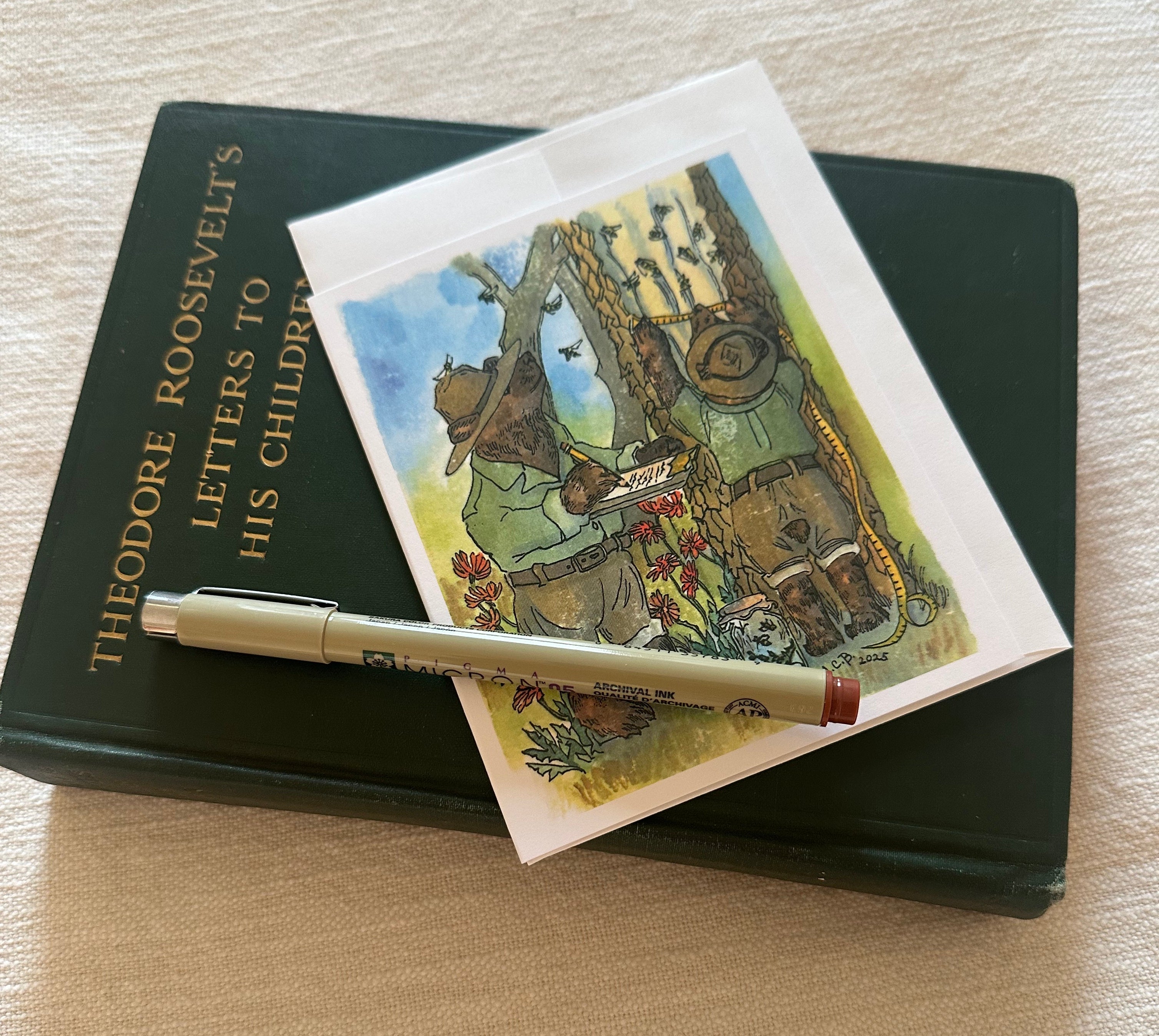 Whimsical Animal Bears 4x5 Blank Watercolor Card: Field Research