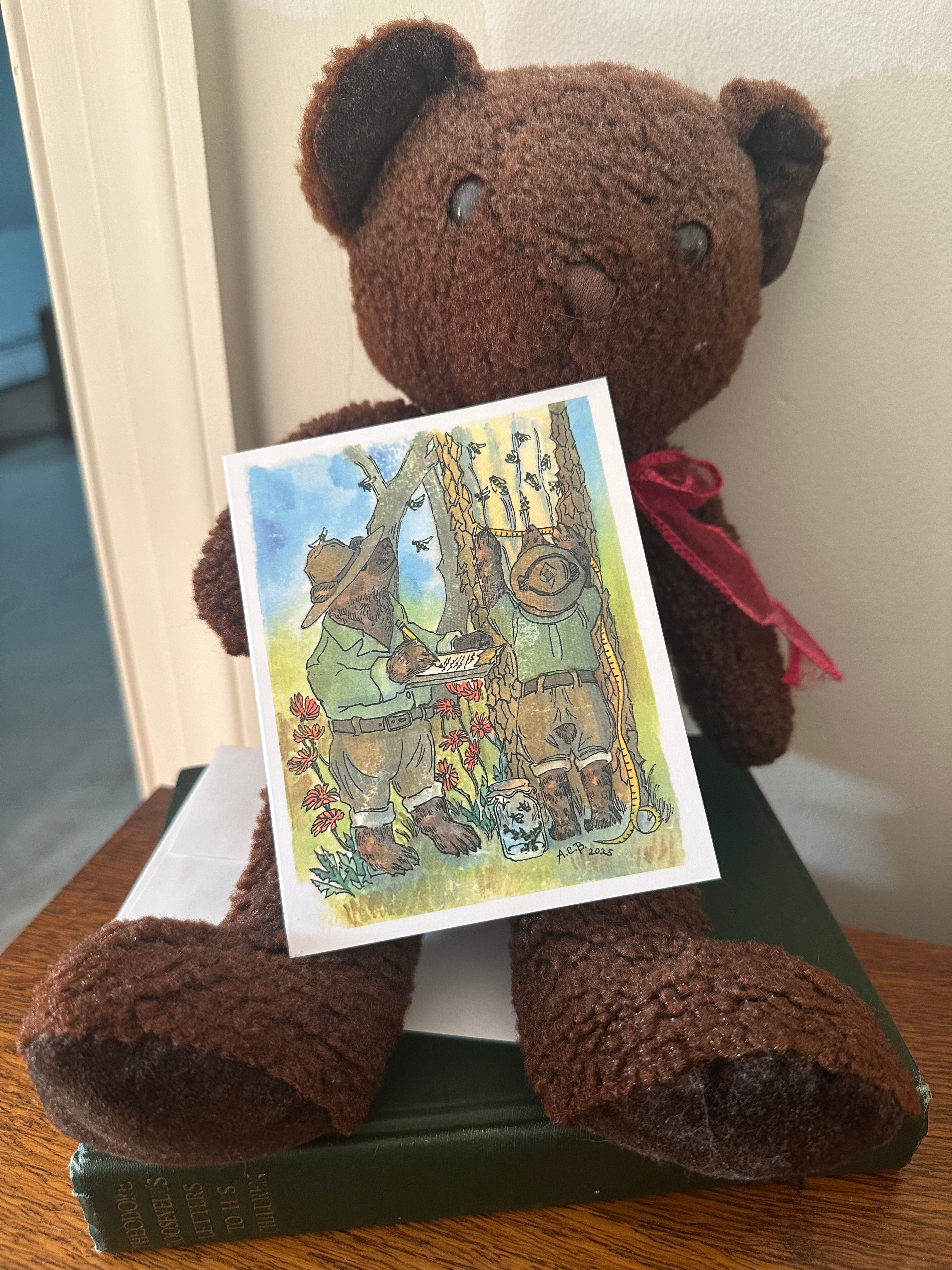 Whimsical Animal Bears 4x5 Blank Watercolor Card: Field Research