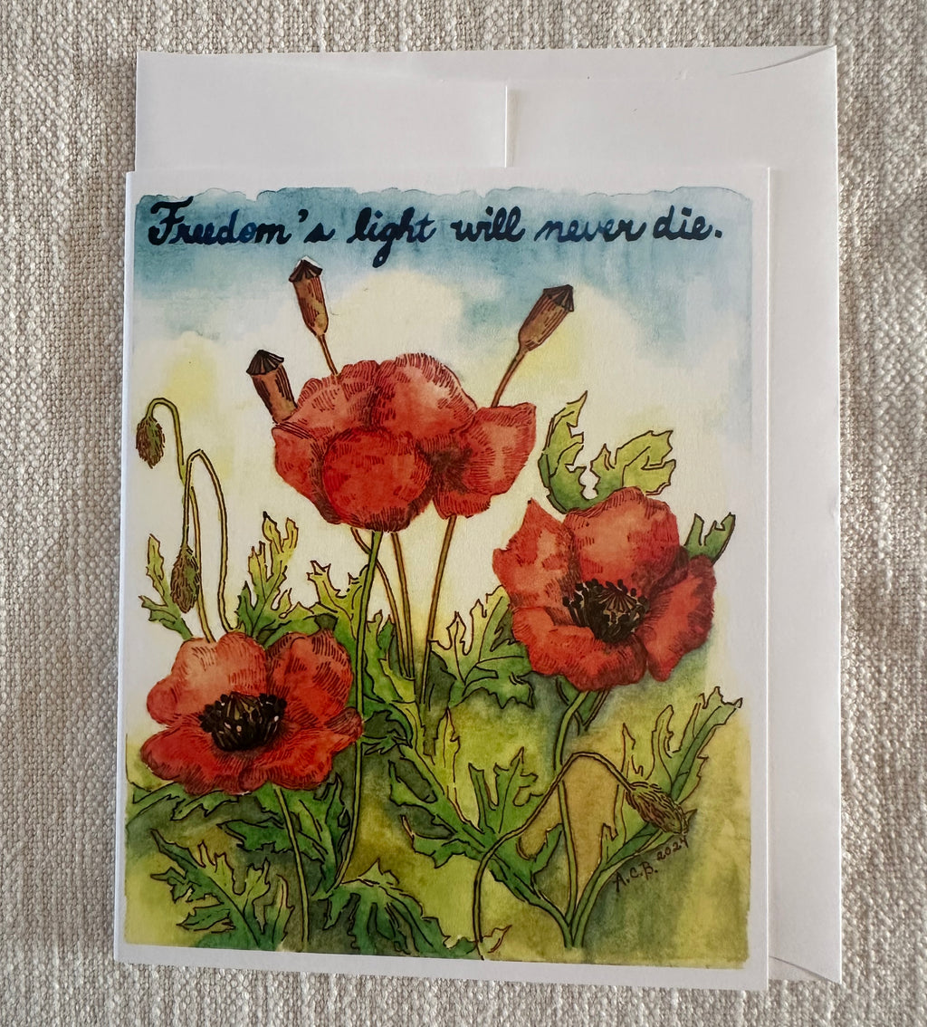 Garden Flowers Patriotic 4x5 Blank Watercolor Card: Flanders Poppy