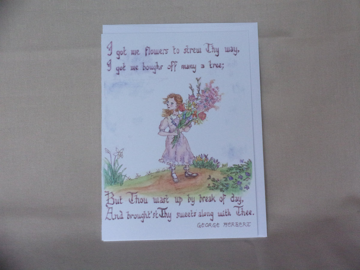 Vintage Flower Girl 5x7 Watercolor Blank Card: From Easter Song