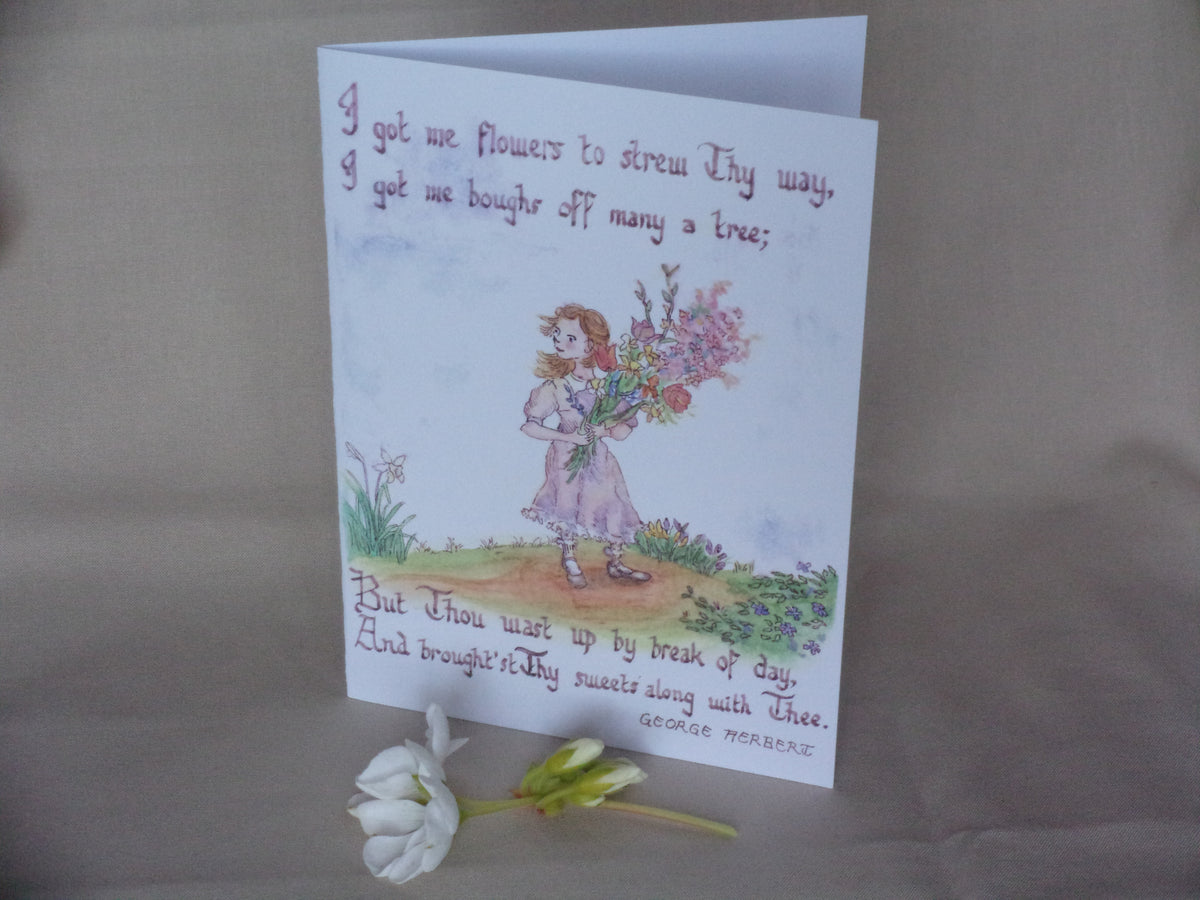 Vintage Flower Girl 5x7 Watercolor Blank Card: From Easter Song