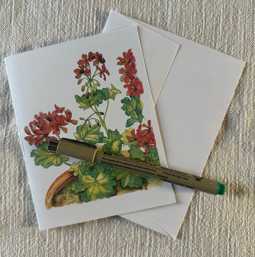 Garden Flowers 4x5 Blank Watercolor Card: Geraniums