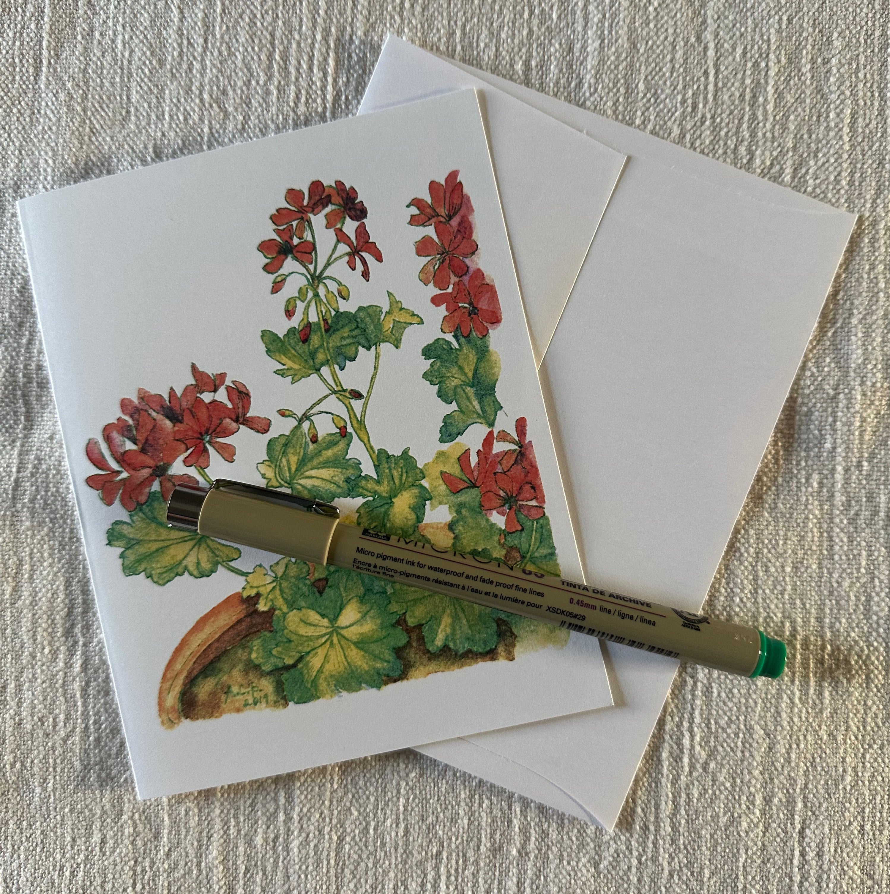 Garden Flowers 4x5 Blank Watercolor Card: Geraniums