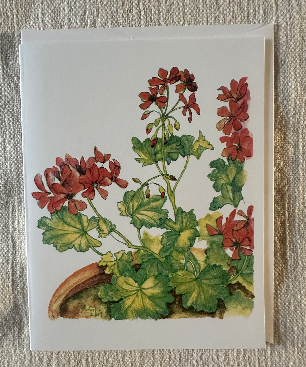Garden Flowers 4x5 Blank Watercolor Card: Geraniums
